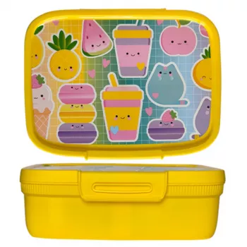 CURVER Snap Box taisnstūra pārtikas uzglabāšanas trauks ar dalītāju 1,8L dzeltens Kawaii