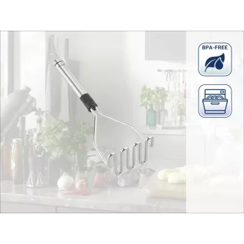 LEIFHEIT ProLine kartupeļu biezeniņš 103032 – 18/10 nerūsējošais tērauds, ergonomisks melns rokturis, mazgājams trauku mašīnā, 285 mm