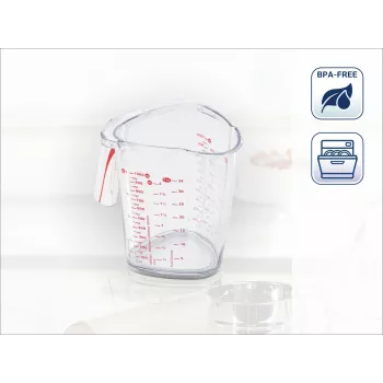 LEIFHEIT Mērglāze 1L, caurspīdīga, SAN plastmasa, ml/L/gramu skala, mazgājama trauku mašīnā