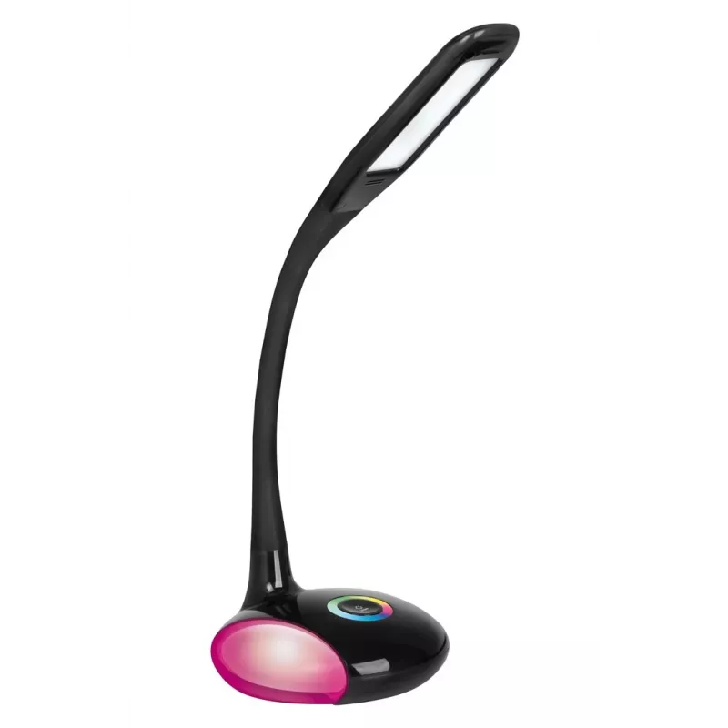 Activejet AJE-VENUS RGB melna LED galda lampa ar RGB pamatni, 7W galvenā gaisma, 3W RGB pamatne, 400lm, 3000K/4500K/6000K, skārienjutīga vadība, elastīgs kakls