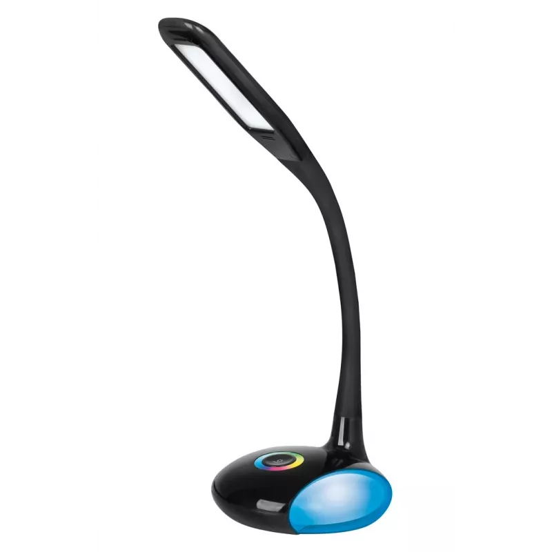 Activejet AJE-VENUS RGB melna LED galda lampa ar RGB pamatni, 7W galvenā gaisma, 3W RGB pamatne, 400lm, 3000K/4500K/6000K, skārienjutīga vadība, elastīgs kakls