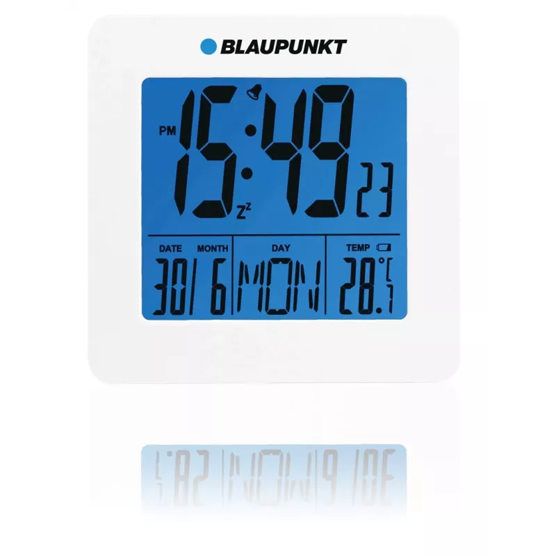 Blaupunkt CL02WH balts LED modinātājs ar FM radio, diviem modinātājiem, USB uzlādi, temperatūras displeju