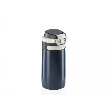LEIFHEIT Thermos Flip 350 ml tumšizlā zila vakuuma izolēta nerūsējošā tērauda ceļojumu krūze
