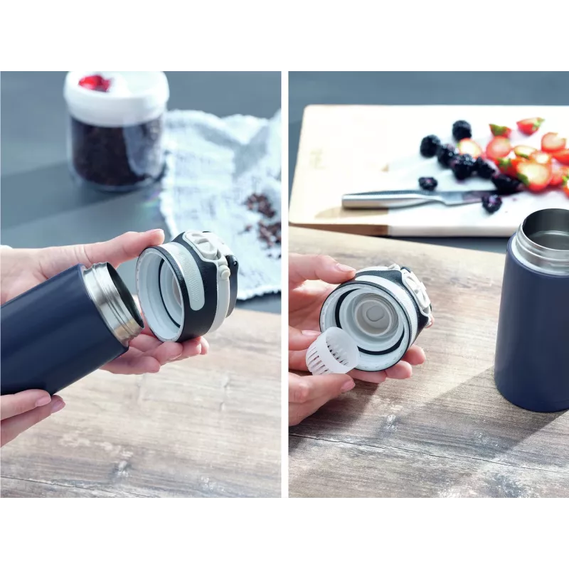 LEIFHEIT Thermos Flip 350 ml tumšizlā zila vakuuma izolēta nerūsējošā tērauda ceļojumu krūze