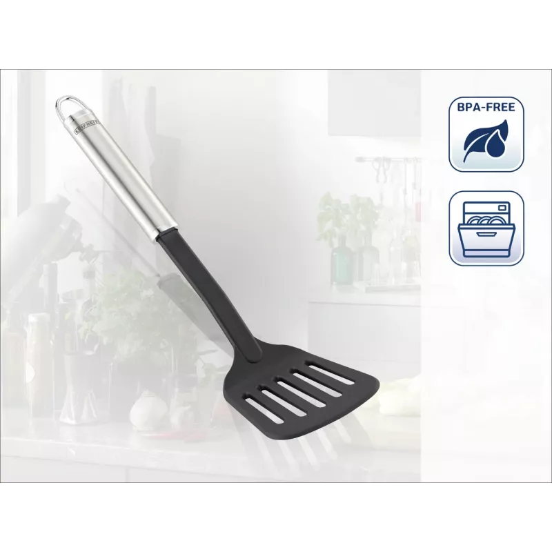 LEIFHEIT Sterling neilona lāpstiņa ar nerūsējošā tērauda rokturi, 33 cm, melna/sudraba