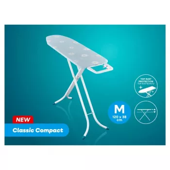 LEIFHEIT Gludināmais dēlis Classic M Compact 120x38cm ar kokvilnas pārvalku un fiksētu gludekļa turētāju