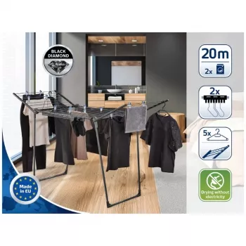 LEIFHEIT Drēbju žāvētājs Pegasus 200 Solid Black 20 m žāvēšanas garums salokāms