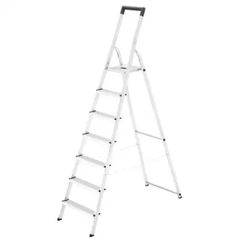 Hailo L40 StandardLine 4 pakāpienu alumīnija saliekamās kāpnes ar drošības margām, 150 kg, EN 131
