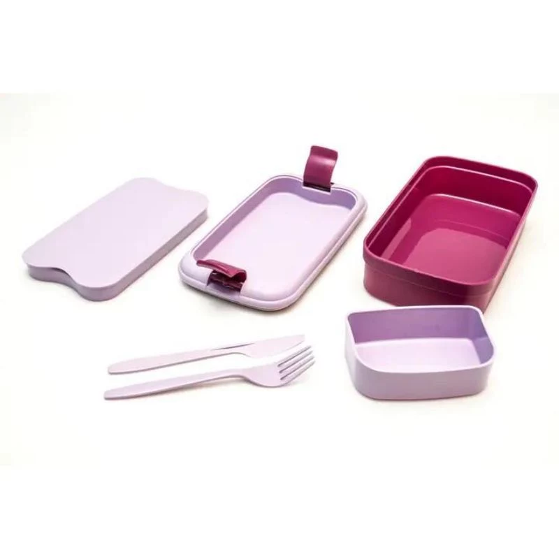 CURVER Lunch&Go Taisnstūra pārtikas bļoda ar galda piederumiem 1,4L Violeta