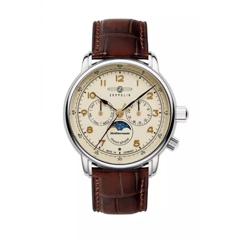Zeppelin Mediterranee 96365_SET automātiskais pulkstenis, 42mm, zaļš saules stara ciparnīca, brūna āda un Milanese mesh siksniņas