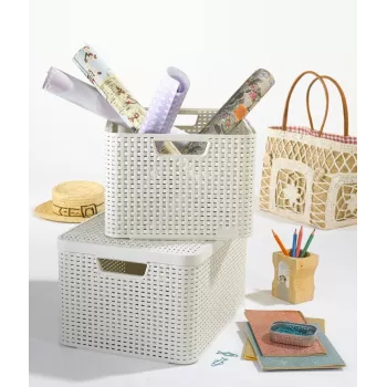 CURVER Box Style L 43,6 x 32,6 x 23 cm Krēmkrāsas – Salokāma auduma uzglabāšanas kaste ar vāku un rokturiem, 32,7 L