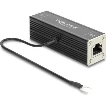 Delock RJ45 tīkla pārsprieguma aizsargs Cat.6A, saderīgs ar PoE++, 10 Gbps, ekranēts, melns