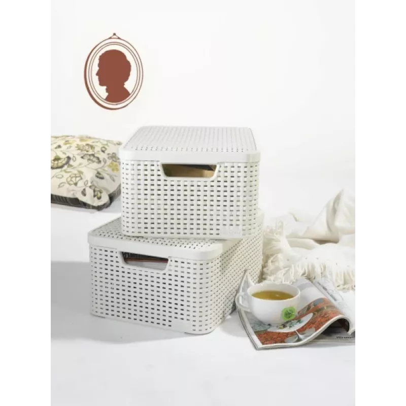 CURVER Style M uzglabāšanas kaste ar vāku, 39,3 x 29,3 x 18,7 cm, krēmkrāsa, 21,6L, salokāma