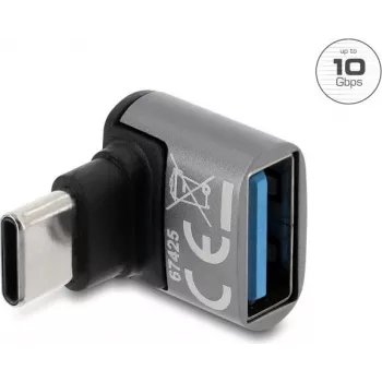 Delock USB 10 Gbps adapteris USB Type-C vīrišķais uz USB Type-A sievišķais, uz augšu vērsts leņķis, alumīnija korpuss