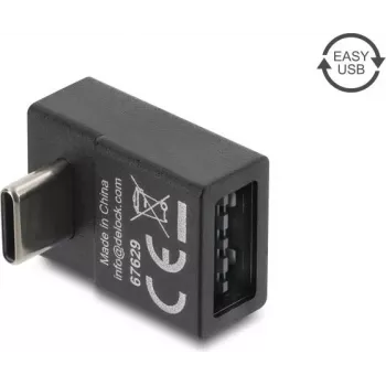 Delock USB 2.0 USB Type-C vīriešu uz Easy USB Type-A sieviešu leņķa adapteris, melns