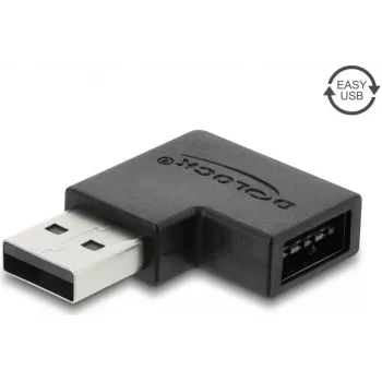 Delock USB 2.0 Type-A vīrišķais uz Easy USB Type-A sievišķais adapteris, kreisi leņķveida, melns