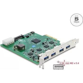 Delock PCI Express x4 karte ar 4 x USB 5 Gbps USB Type-A četru kanālu