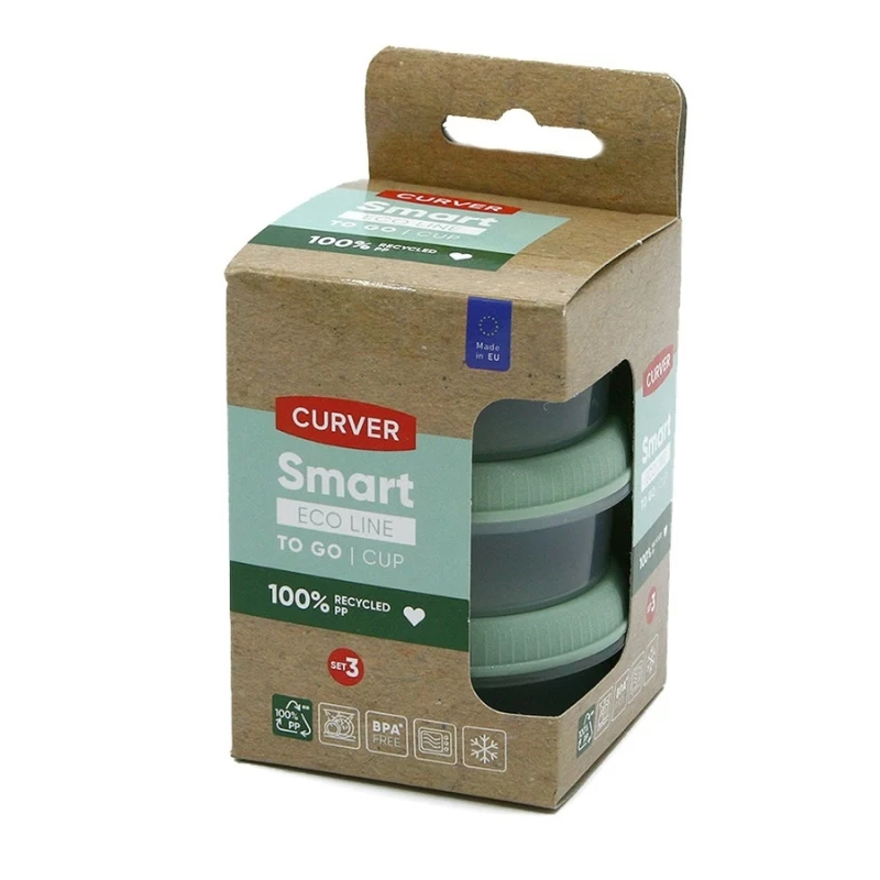 Curver Smart Eco To Go apaļie mērciņu trauciņi, 3 gab. komplekts, 0,08 L katrs, maigi zaļš