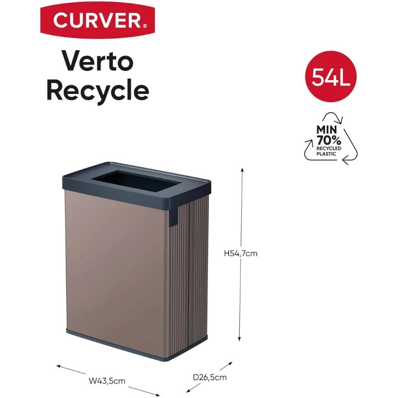 CURVER Taisnstūra metalizēts atkritumu tvertne Verto Recycle 54L Pērļu rozā