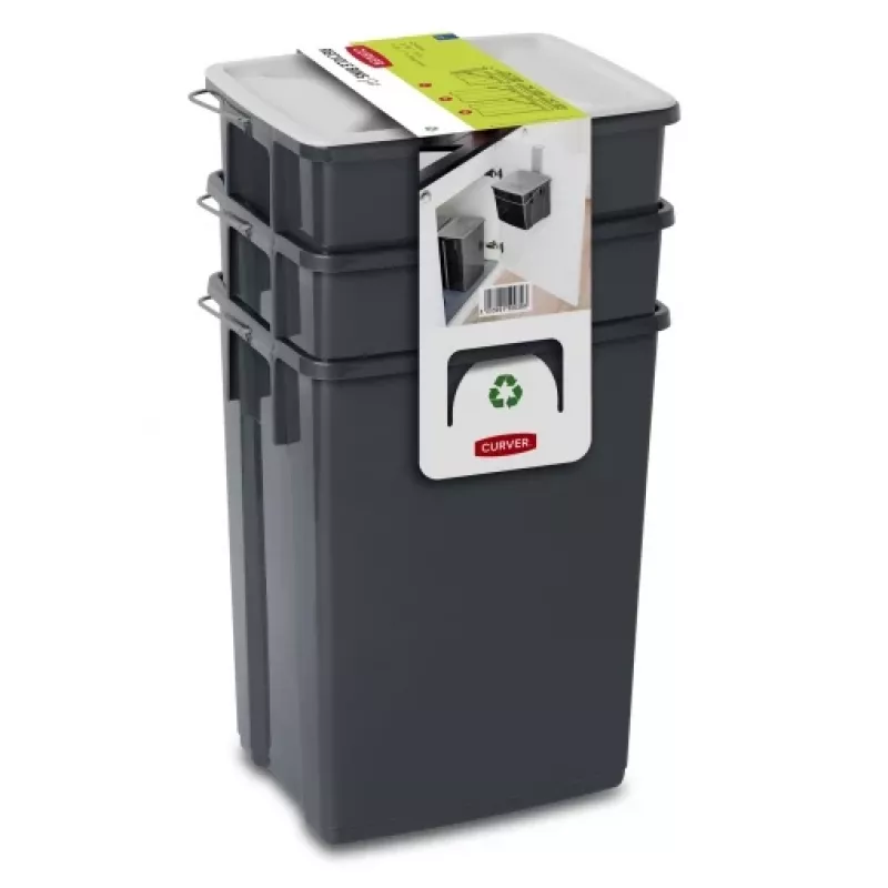 CURVER Biobox atkritumu tvertņu komplekts 2x10L + 6L pelēks