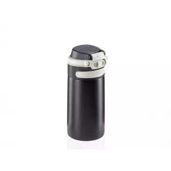 LEIFHEIT Termokrūze Flip 350 ml melna vakuumizolēta ceļojumu krūze ar atlokamu vāciņu