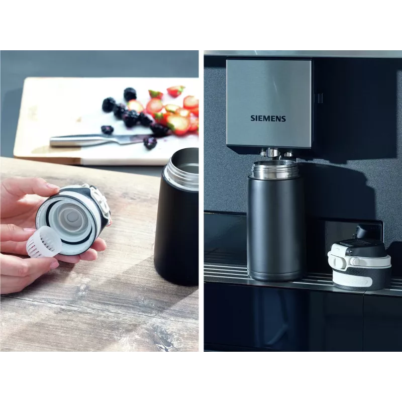 LEIFHEIT Termokrūze Flip 350 ml melna vakuumizolēta ceļojumu krūze ar atlokamu vāciņu