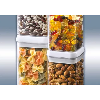 LEIFHEIT Fresh&Easy Pārtikas uzglabāšanas trauks 1,2 L, hermētisks, bez BPA, caurspīdīgs ar baltu/pelēku vāku