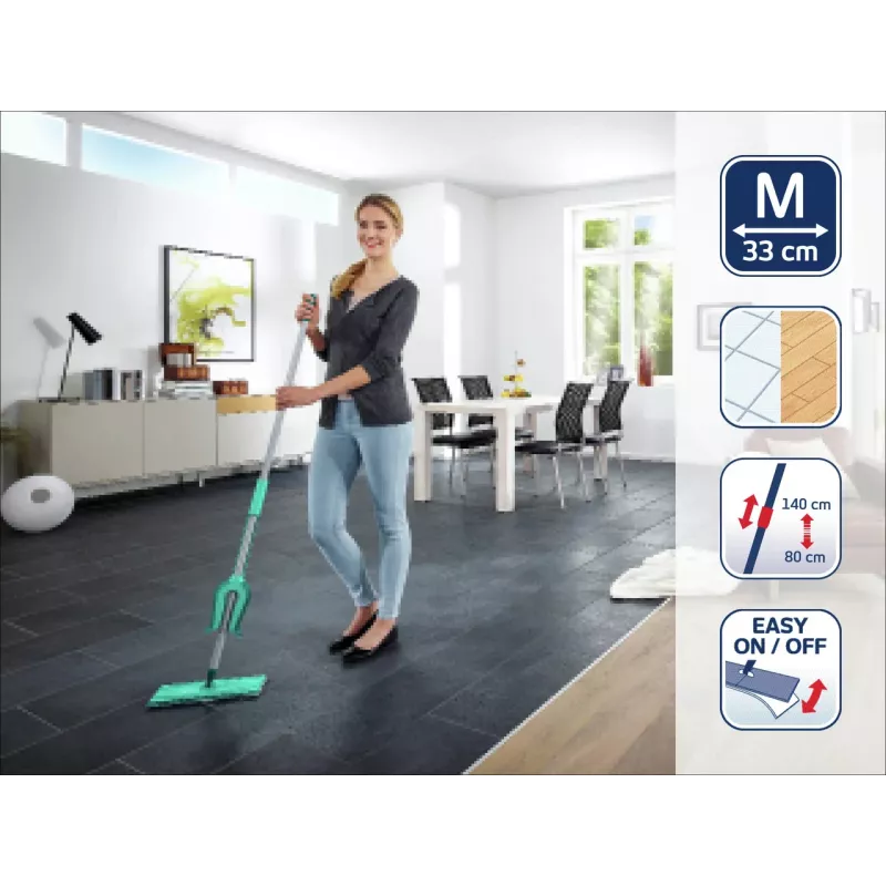 LEIFHEIT Picobello M Micro Duo grīdas tīrītājs ar teleskopisku rokturi, 33 cm tīrīšanas platums, zaļš/balts