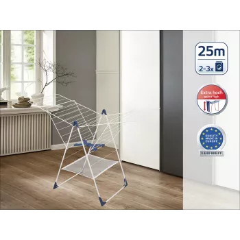 LEIFHEIT Classic 250 Flex drēbju žāvētājs - 25 m žāvēšanas garums, augstumā regulējami spārni, salokāms, balts/zils