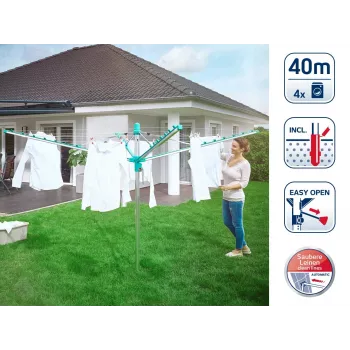LEIFHEIT Linomatic 400 Easy rotējošais veļas žāvētājs 40 m, alumīnijs, sudraba/zils