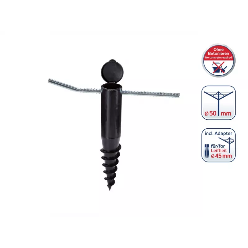 LEIFHEIT Ieskrūvējams zemes enkurs rotējošajām žāvētavām, cinkots tērauds, 50 mm stabs, 44 cm, zaļš vāciņš