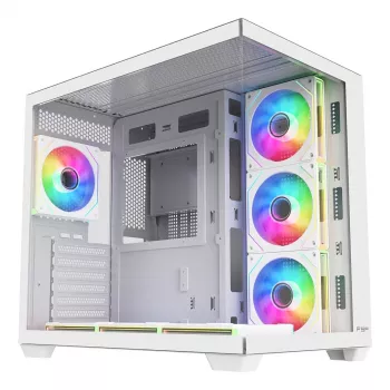 FSP Fortron M341-WA vidējā torņa datora korpuss ar rūdītu stiklu un 4 ARGB ventilatori