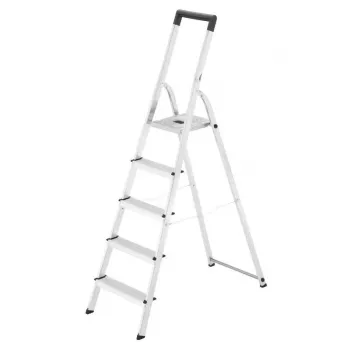 Hailo L40 StandardLine 4 pakāpienu alumīnija drošības saliekamās kāpnes ar daudzfunkcionālo paplāti, 150 kg slodzes ietilpība, EN 131