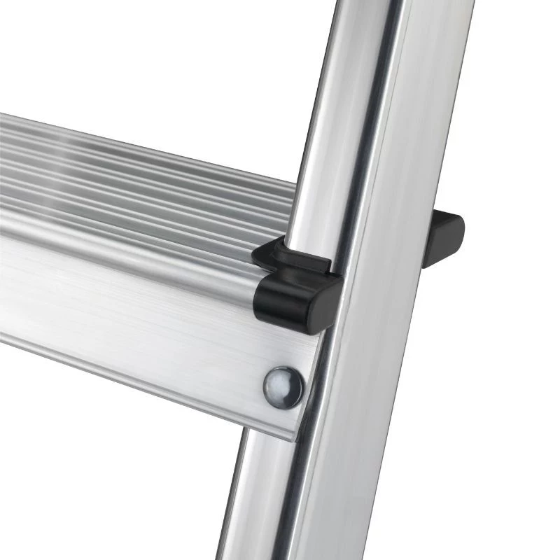 Hailo L40 StandardLine 4 pakāpienu alumīnija drošības saliekamās kāpnes ar daudzfunkcionālo paplāti, 150 kg slodzes ietilpība, EN 131