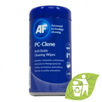 AF APCC100 ECO PC-Clene universālas tīrīšanas salvetes darba vietām, 100 salvetes, antistatiskas, bez spirta, bez plūksnām