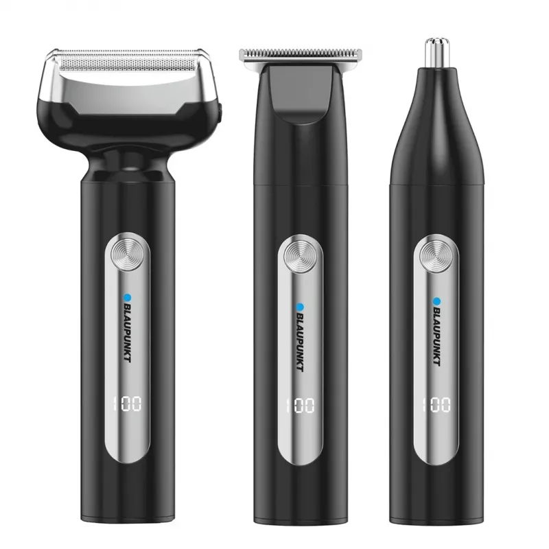 Blaupunkt MST501 rotācijas skuveklis ar 3 peldošām galviņām, mitrā un sausā skūšanās, 60 min bezvadu, USB uzlāde, izbīdāms trimmeris, LED displejs, mazgājams, ceļojumu bloķētājs
