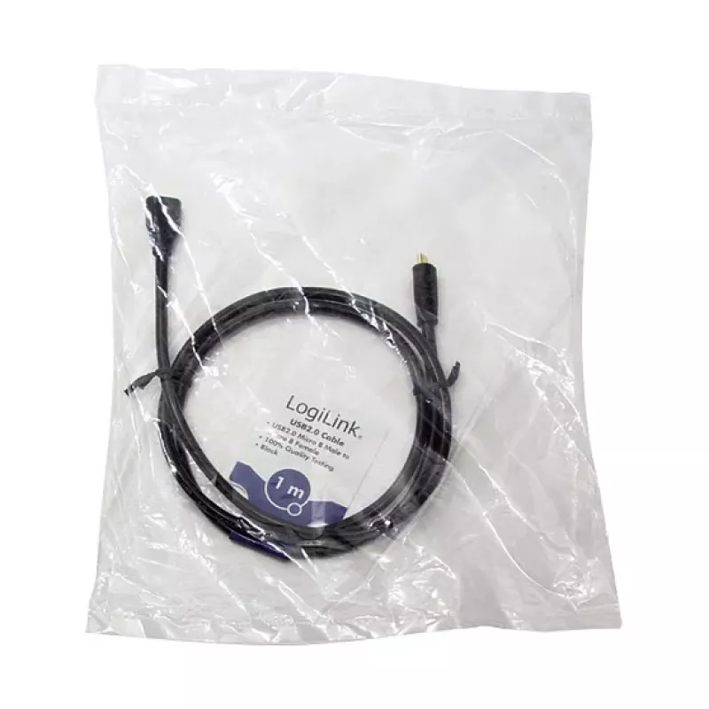 LogiLink CU0121 USB 2.0 Micro-B vīrišķais uz Micro-B sievišķo pagarinājuma kabelis, 1 m, melns