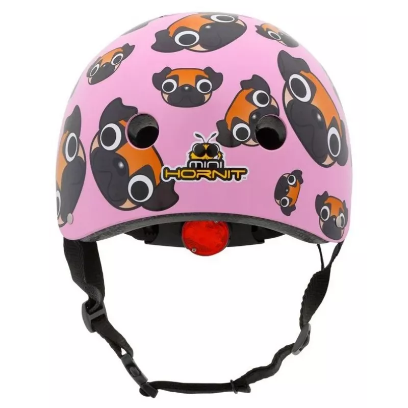 Hornit Pug bērnu velosipēda ķivere ar LED apgaismojumu - rozā, 48-53 cm PUS806