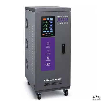 Qoltec 20kVA trīsfāžu servomotora sprieguma stabilizators AVR ar LCD, ±3% precizitāte, Expert Line