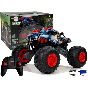 LEAN TOYS 9023 Dinozaurs Tālvadības Terena Auto ar Lieliem Riteņiem 2.4G – 1:16 Mērogs 4WD Bezceļa RC Transportlīdzeklis, Zaļš/Brūns