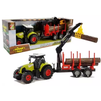 LEAN TOYS Fendt 209 S traktors ar meža piekabi un baļķiem, 1:16 mērogs, zaļš/pelēks/sarkans