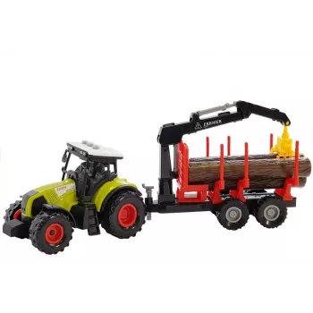 LEAN TOYS Fendt 209 S traktors ar meža piekabi un baļķiem, 1:16 mērogs, zaļš/pelēks/sarkans