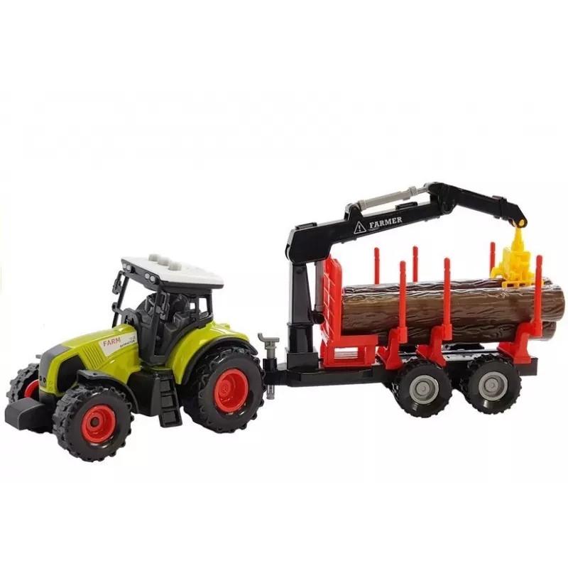 LEAN TOYS Fendt 209 S traktors ar meža piekabi un baļķiem, 1:16 mērogs, zaļš/pelēks/sarkans