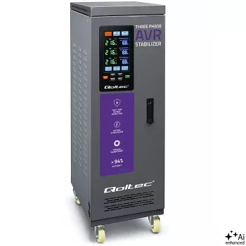 Qoltec Trīsfāžu sprieguma stabilizators AVR MULTIPROTECTION | 40kVA | Precizitāte ± 3% | Servomotors 3F | LCD | Expert Line