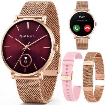 3MK PROTECTION Viedpulkstenis Altora Vivid Lady – AMOLED, sirdsdarbības monitors, SpO2, IP68, rozā silikona siksniņa