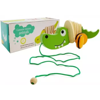 LEAN TOYS koka krokodils uz riteņiem 18cm velkamā rotaļlieta