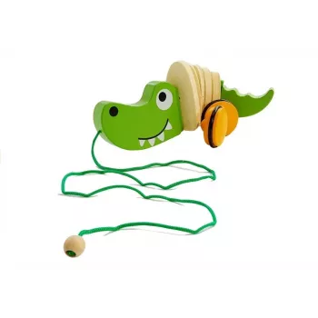 LEAN TOYS koka krokodils uz riteņiem 18cm velkamā rotaļlieta