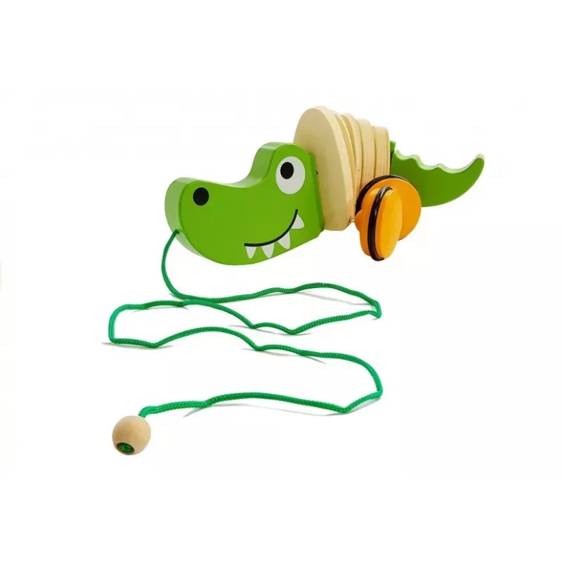 LEAN TOYS koka krokodils uz riteņiem 18cm velkamā rotaļlieta