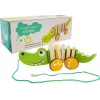 LEAN TOYS koka krokodils uz riteņiem 18cm velkamā rotaļlieta