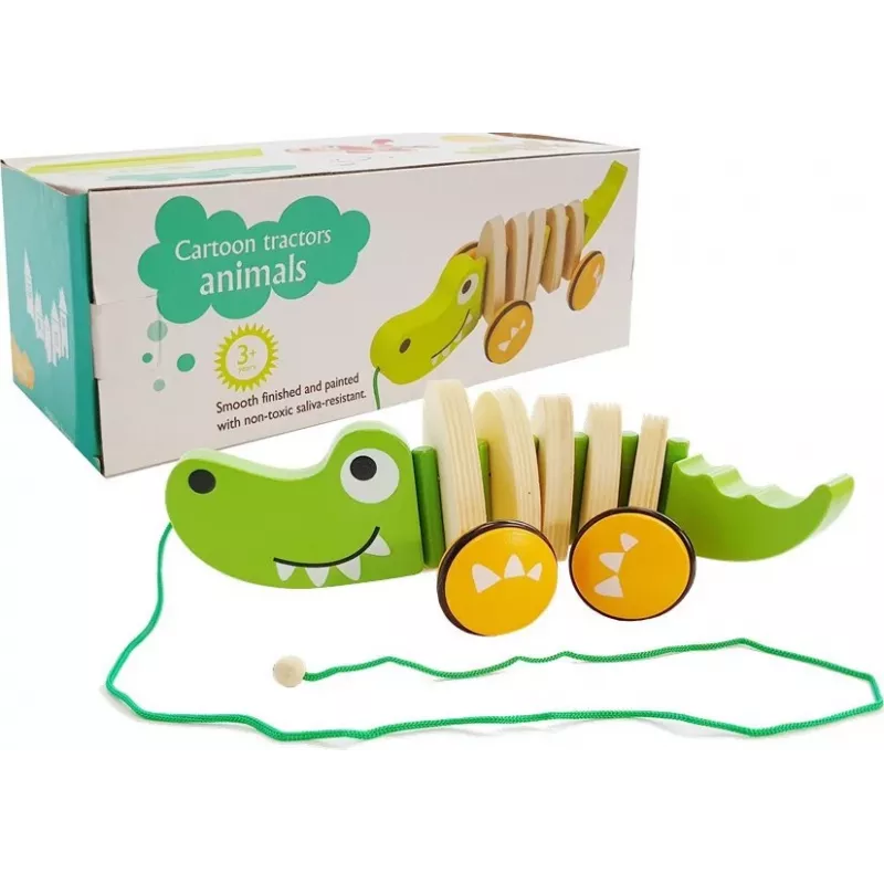 LEAN TOYS koka krokodils uz riteņiem 18cm velkamā rotaļlieta